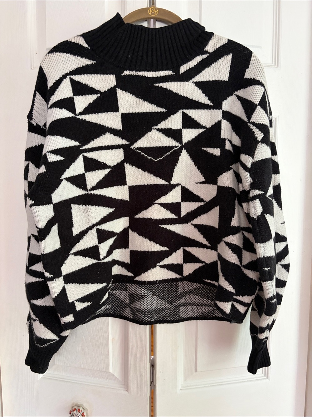 Maeve Black & White Geometric Turtleneck Sweater